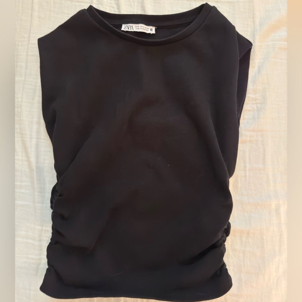 Zara Black Ruched Muscle Tee